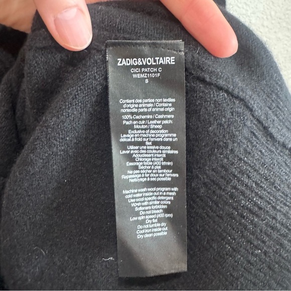 Zadig & Voltaire Cici Patch Cashmere Sweater Black Small Casual Relaxed Boho - Picture 7 of 10